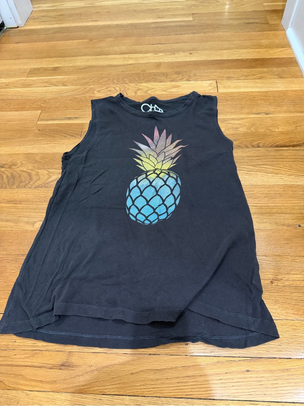 Black Sleeveless Tank with Rainbow Pineapple Graphic